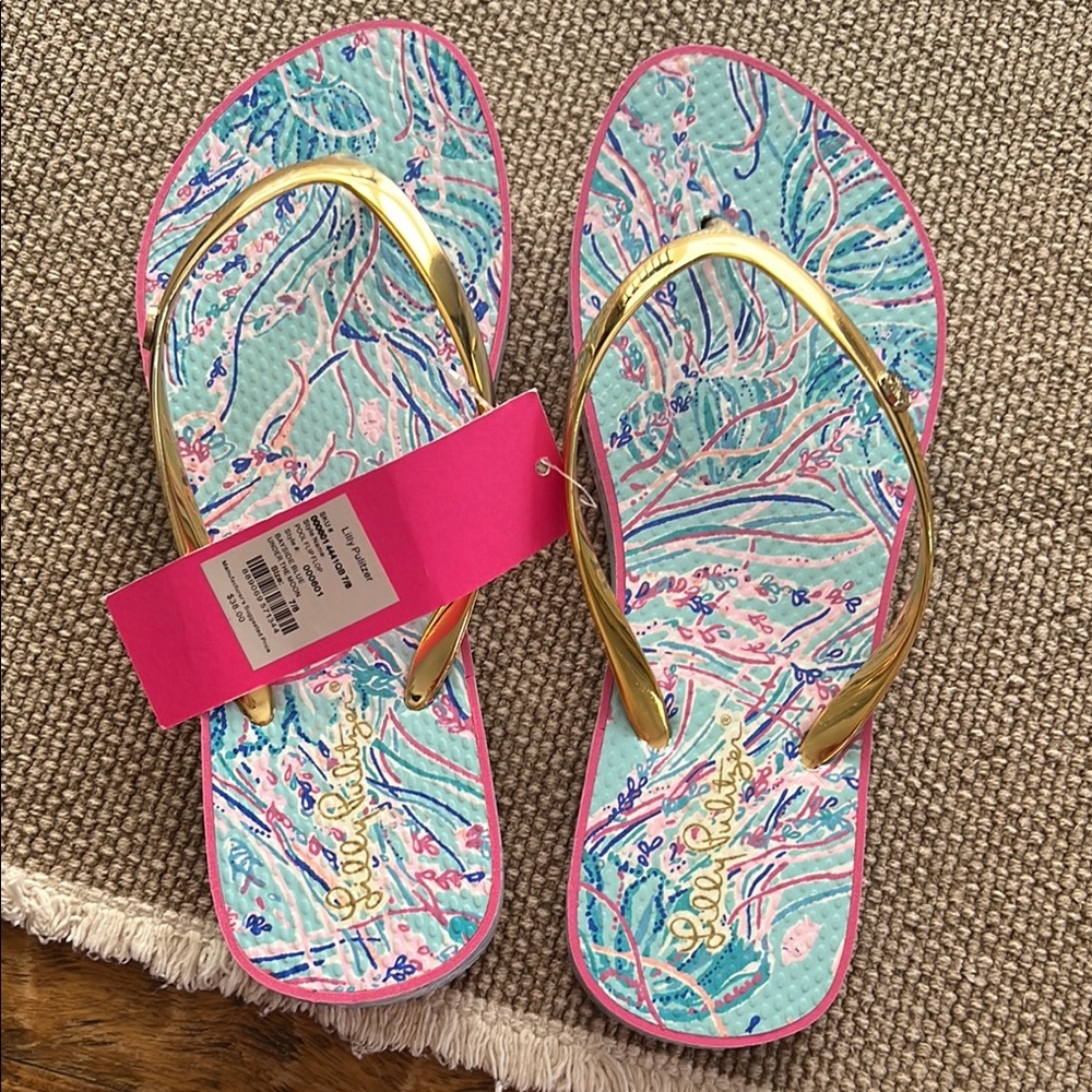 Lilly Pulitzer Flip Flops with Gold Straps